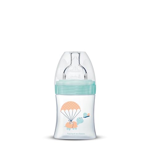 Dodie - Biberon Anti-Colique Sensation+, Vert Air, 150ml, 0-6 mois, Tétine Plate, Débit 1