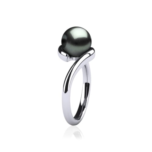 Tahitian Black Pearl Ring for Women 18 White Gold Plated Tessa Ring, AAA Quality Handpicked Nature 10mm Black Pearl, Size 5-92