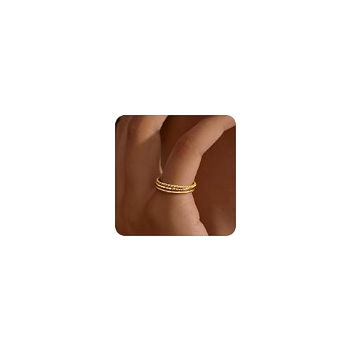 Gokeey Pinky Gold Rings for Women Non Tarnish Dainty 14K Gold Plated Thin Ring Set Thumb Bands Gold Statement Rings Jewelry Gifts Size 6