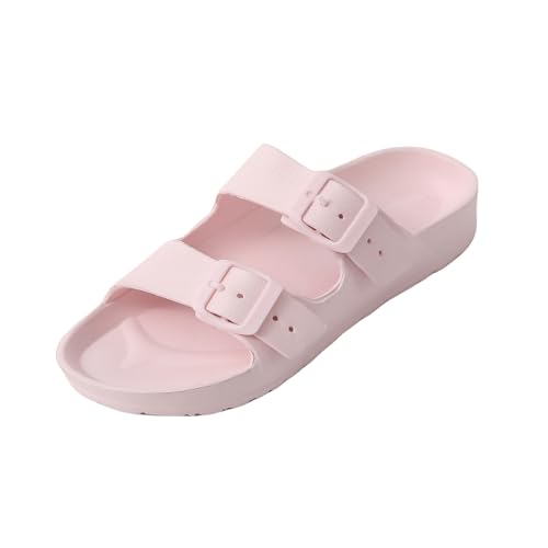 R ISLAND Sandalias Mujer Tipo Chancla con Doble Hebilla Ajustable, Antideslizantes, Ligeras y Resistentes al Agua para Verano, Piscina, Ducha y Playa.(Rosa 38)