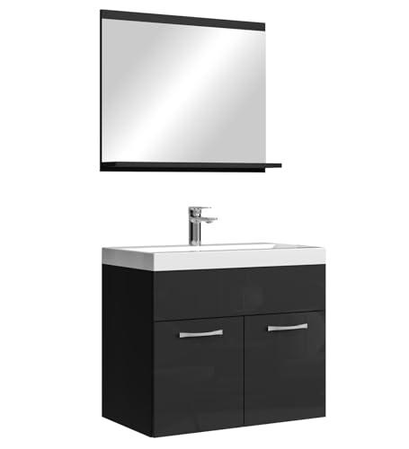 Meuble de Salle de Bain de Montreal 02 60 cm lavabo Noir Brillant - Armoire de Rangement Meuble lavabo evier Meubles