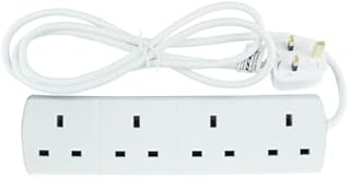 Extension Plug 4 Way Socket Long Extension Lead Mains Powers Gang Way Adapter Surge Protection With 1 Meter White Power Cable Strip Socket For Home Office (1, 1 meter)