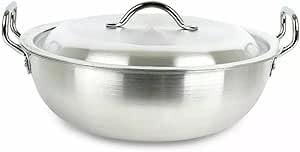 Aluminium Kadai Wok with Lid & Handle | Deep Kadhai with Heavy Base for Cooking | Gas & Electric Compatible Cookware | Even Heat Distribution | Easy to Clean | Deep Frying Pan (9 Inch / 23cm)