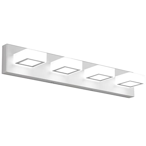 Ralbay Modern LED Vanity Lights 4T Bathroom Lighting Fixtures Over Mirror Modern Silver Bathroom Vanity Light Fixtures (Cold White 6000K)
