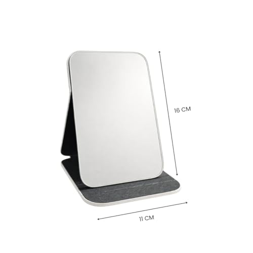 Image of Foldable Makeup Mirror with Adjustable Stand, Portable HD Vanity Mirror for Travel & Dressing Table, PU Leather Crocodile Pattern Compact Cosmetic Mirror for Women & Girls(16x11cm) (White)