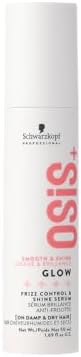 Schwarzkopf OSiS+ Glow Lightweight Anti-Frizz Shine Serum | Non-Greasy, Silicone-free | Heat Protection up to 250°C/450°F | For Fine Hair, 50mL