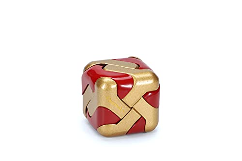 QuzmoLv 3D Square Three-Dimensional Puzzle Metal Smart Decompression Toy, Red & gold