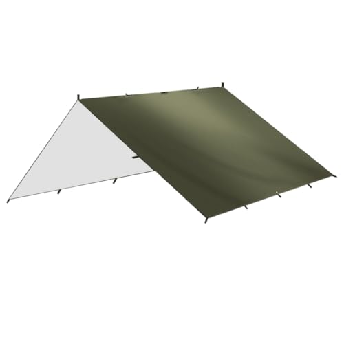 smdjszh 防水タープ キャンプ タープ テント 軽量 日除け 高耐水加工 紫外線カット UPF50+ UVカット 遮熱 サンシェルター ポータブル 天幕 シェード コーティング ループ19個 アウトドア 収納ケース付 2-6人用 (グリーン(シルバー