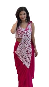 Image of Ready to Wear Faux Georgette Saree with Fully Embroidered Stylish Blouse | Pre-Stitched Saree for women