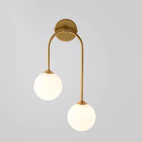 TIYETA LEDウォール燭台2灯器具屋内ミッドセンチュリーモダン壁ランプ洗面台照明器具ガラスシェード付き寝室リビングルーム廊下キッチン,Gold right