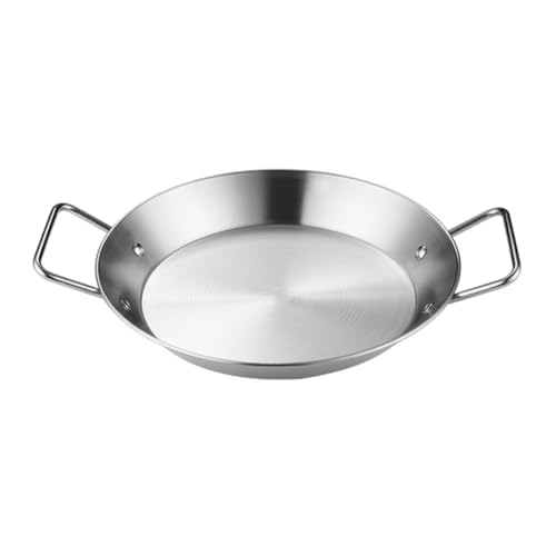 パエリア鍋 18cm~34cm スペイン パエリアパン IH対応 ステンレス鋼 スペイン料理 業務用 冷凍食品 プロフェッショナル 家庭 ホテル レストラン 火傷防止ハンドル パーティー (銀,22cm)