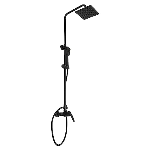 Système de douche à effet pluie avec robinetterie - Ensemble de douche - Ensemble complet de douche noir - Mitigeur monocommande en laiton - Rotation à 360° - Idéal pour la salle de bain