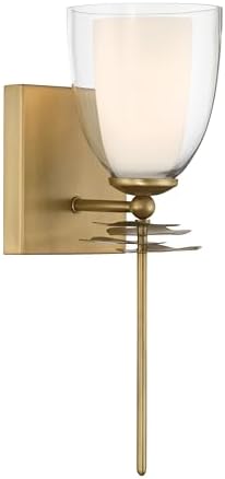 Minka-Lavery Elowen 14.25" High 1-Light Wall Sconce - Legacy Brass with Clear and Opal White Glass (Bulb Not Included)