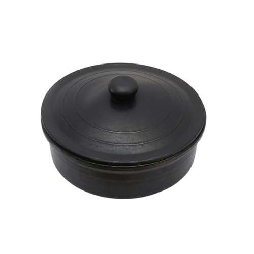 Image of Black Clay Pot for Cooking with Lid | Mitti ka Bartan for Healthy Cooking | Clay Handi | Earthen Kadai | Traditional Handmade Terracotta Cookware for Serving | Natural and Organic 1.5 L