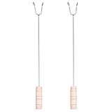 OSALADI 2 Stück Bratspieße aus Rostfreiem Edelstahl mit Hitzebeständigem Holzgriff Rutschfeste Fleischhaken für Grill und Gastronomie