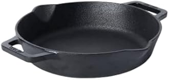Meyer Pre Seasoned Cast Iron Skillet | Fry Pan | Iron Pan | Cast Iron Cookware| Cast Iron Frying Pan with 2 Side Handles | Gas and Induction Compatible, 22cm/ 1.3 litres, Black