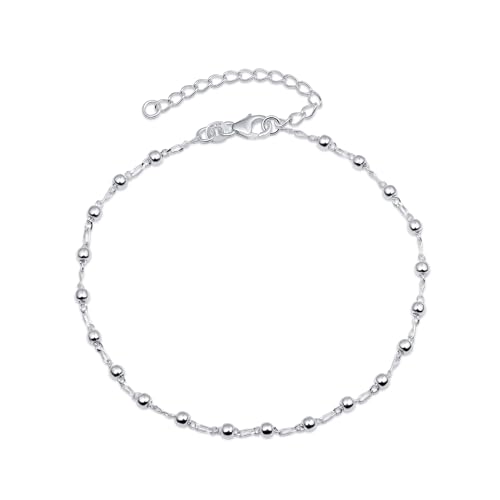 Image of Amberta Italian Sterling Silver Anklet for Women 925 | Adjustable Ankle Bracelets for Women Beaded Heart Summer Jewellery