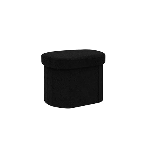 Image of B FSOBEIIALEO Storage Ottoman for Dorm Room, Boucle Folding Storage Ottoman Foot Rest, 16.14 Inches Small Collapsible Ottoman Cube for Living Room Black