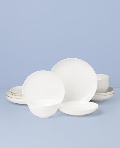 Image of Lenox Dinnerware Set, Studio 1414 Coupe 16-Piece Set, Service For 4, Bone China Material, Dishwasher & Microwave Safe, Home And Kitchen, Kitchen And Dining, Plates And Bowls Sets (White, 16 Pieces)