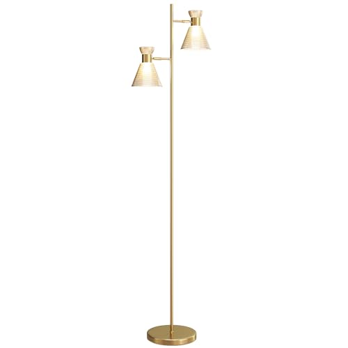 DESIGN ELEGANTE A FIORI: I paralumi in vetro smerigliato con forma floreale emettono una luce soffusa, mentre la struttura in tonalità oro conferisce un'eleganza senza tempo. Questa lampada da pavimento è perfetta per arredare diversi spazi