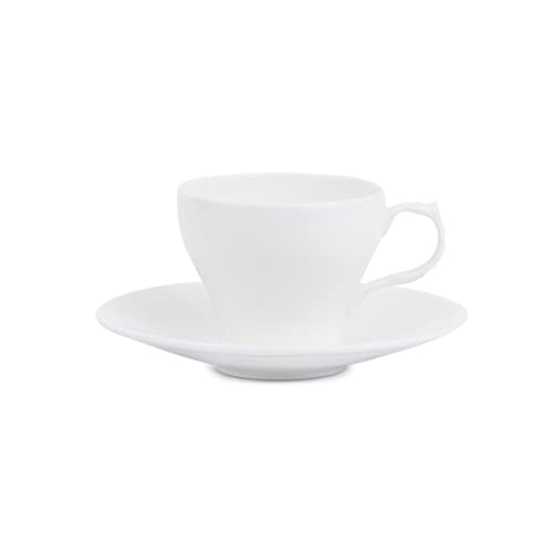 Image of Dandy Lines Liza White Tea Cups, Plain Solid, Luxury Tea Cup and Saucer Set, Ideal for Tea Time, Ceramic, Pack of 12, Microwave & Dishwasher Safe, Great for Hosting & Gifting