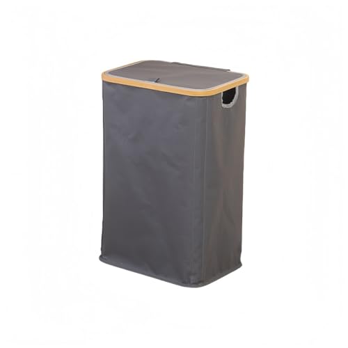 KUBERAS折りたたみ 収納バスケット オックスフォード生地 竹フレーム 汚れ衣類 かご 衣類収納 おもちゃ収納 洗面所 ランドリーバスケット 布団収納 ネット付き 省スペース (オックスフォード布グレー,小サイズ)