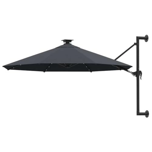LoogCape Sombrilla de pared con LED negro, sombrilla para balcón y terraza, protección UV, manivela, inclinable, costillas, soporte de pared, sombrilla de jardín para exterior y jardín, antracita, 1