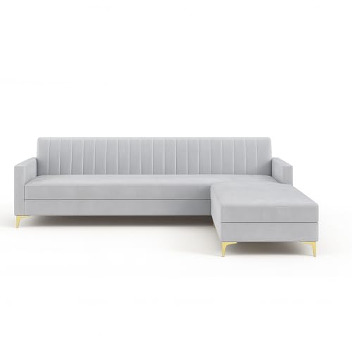 Image of SOCOZI Morello 4 Seater L Shape Sofa Set with Movable Ottoman | Flexible Left or Right Layout | Soft Velvet Suede Fabric | Modern Design | Plush Comfort Cushions for Living Room (Light Grey)