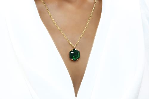 Collier émeraude hexagone en pierre précieuse véritable façonnée main - 2