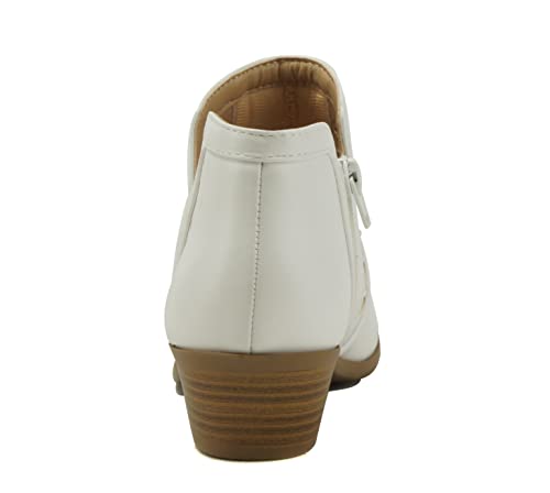 Image of Soda CHANCE Womens Perforated Cut Out Stacked Block Heel Ankle Booties (Wide Fit Available)