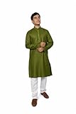 HOME ARCHIVE Men's Cotton Solid Indian Kurta Pajama Set with Neck Embroidery Mandarin Collar Casual Fashion Gift for Men (US, Alpha, Medium, Regular, Regular, Mehndi Green)
