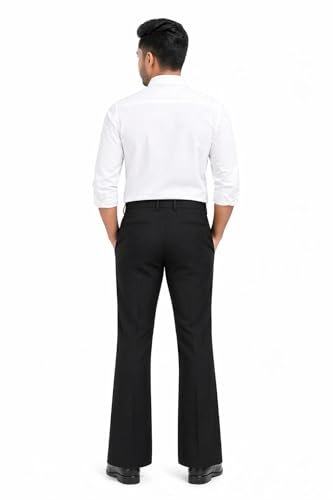 Image of Men's Formal Bootcut Pants | Stretchable Trousers | High Rise Flared Fit Pants | Office & Formal & Casual Wear (Black /White)