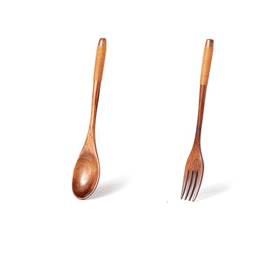 Rocky Green Juego de cubiertos de bambú de viaje [2 piezas] – Utensilios de madera reutilizables hechos a mano, combo de tenedor de cuchara ecológico para camping y oficina, cubiertos de bambú natural