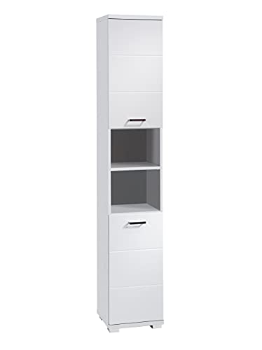 byLIVING Badezimmer Hochschrank Nebraska in matt weiß Hochglanz weiß lackiert/schmaler Badschrank mit 2 Türen und 2 offenen Fächern für viel Stauraum/B 35,5, H 192, T 31,5 cm Cover