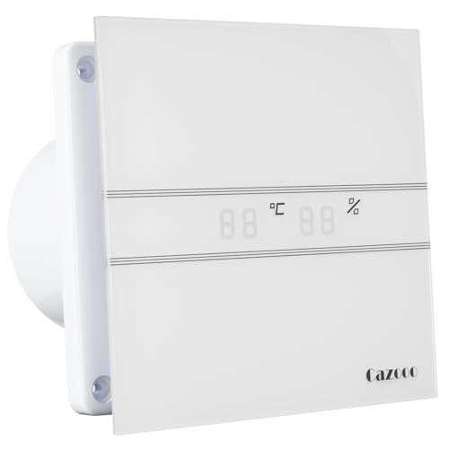 Cazooo Badlüfter mit Feuchtigkeitssensor 100mm, Automatischer Badezimmer Lüfter mit Nachlauf-Timer, Leise 31dB, 115m³/h, für Wand/Fenster Montage, Weiß