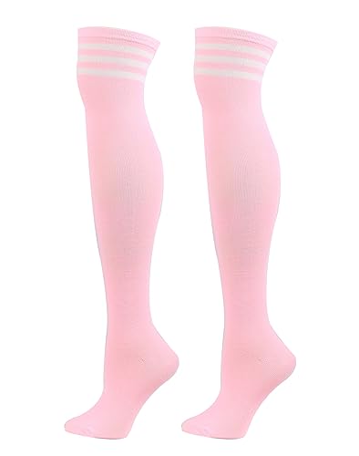Image of ATHX Women's Knee High Socks Thigh High Socks Triple Stripe over the Knee Socks Long Opaque Thigh High Stockings