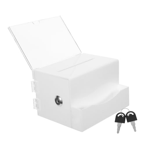 GRIRIW Large Acrylic Donation Box with Lock and Sign Holder for Fundraising Voting and Raffle Tickets Collection at Events and Exhibitions