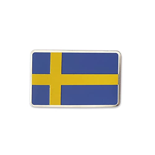 Image of Blue Yellow 8x5cm Swedish Sweden Flag Logo Car Sticker 3.15x1.97inch Aluminium Auto Body Emblem Badge Decal