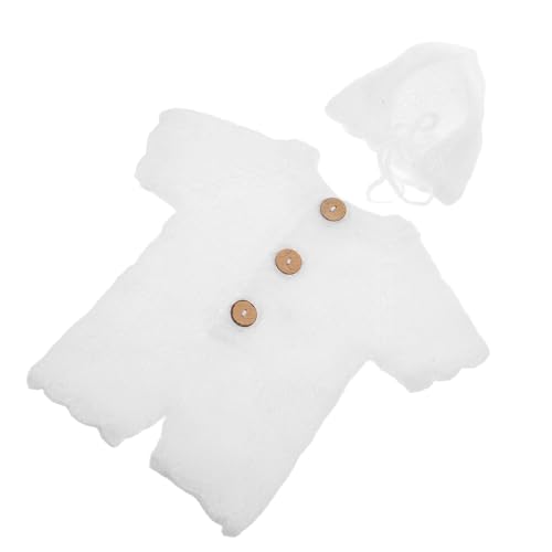 POPETPOP Conjunto de Fotografía para Recién Nacidos, Ropa Tejida a Mano de Mohair Suave, Gorro y Envoltura de Color Claro para Unisex, Accesorios para Sesión de Fotos y Celebración