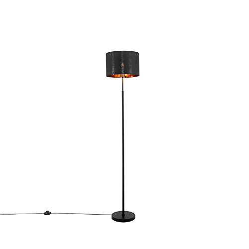 Qazqa Modern Stehleuchte, Stehlampe - Vt - Schwarz Gold, Rund, max. 60W, Geeignet für LED, 150cm, Ideal als Küche lampe, Schlafzimmerlampe und Wohnzimmerlampe