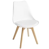 CangLong Mid Century Modern Side Chair with Wood Legs for Kitchen, Living Dining Room, Pack of 1, White (KU-191226)