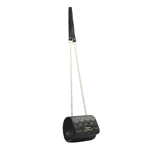 Bolsa Clutch Tiracolo Feminina Com Alça Em Corrente e Bordado em Coração (PRETO)