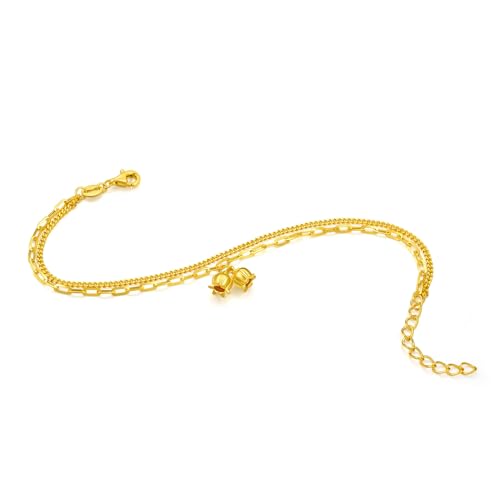 CHOW SANG SANG 999 24K Solid Gold Essence Double Double Chain Bracelet with Lucky Charms for Women Size 18cm 95771B Price-by-Weight 4.11g Gold4