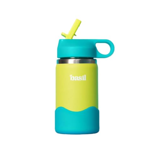 Image of Basil HydraPop Stainless Steel Insulated Kids Water Bottle for School, 380ml Leakproof Sipper Bottle with Straw, Double Wall Vacuum Thermosteel Bottle for School, Sports, Travel & Outdoor Use | Lagoon