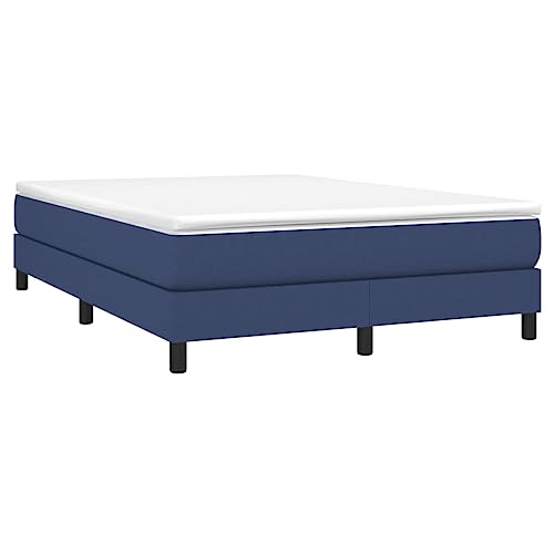 vidaXL Estructura de Cama con Somier, Somier de Matrimonio de Listones, Base de Cama Tapizada, Mueble para Dormitorio Hogar, Tela Azul 140x190 cm