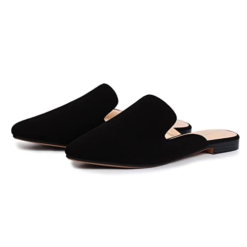 Musshoe Mules For Women Flats Comfortable Pointed Toe Women Mules,Black 9.5 #TOP21