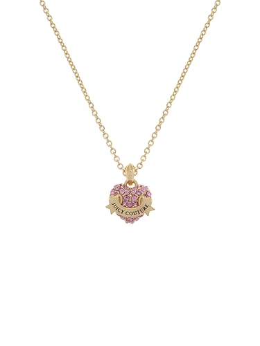 Juicy Couture Crystal Icon Heart Small Pendant Necklace for Women (Gold/Pink Crystal)