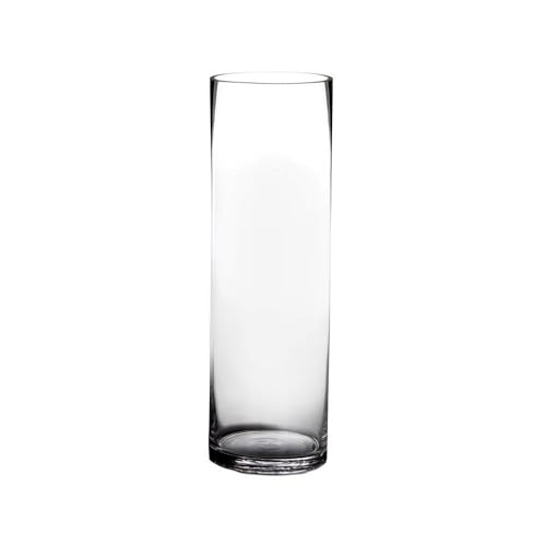 LOLAhome Jarrón Cilíndrico de Cristal Transparente Decorativo para Flores, Diseño Redondo, Ø 15x50 cm, Resistente y Elegante, para Decoración de Interiores, arreglos Florales, Centros de Mesa.