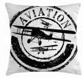 Miniatura 2 de Ambesonne Funda de cojín vintage con diseño de sello de estilo grunge con siluetas de aviación y aviación de palabras, funda de almohada cuadrada