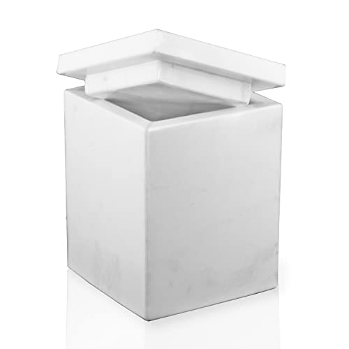 WORHE Marble Canister Natural Stone Qtip Holder with Lid Square Bathroom Vanity Organizer for Makeup Sponge Coffee Bean Dispenser Storage Jar Case for Home Decor White (DLW201)